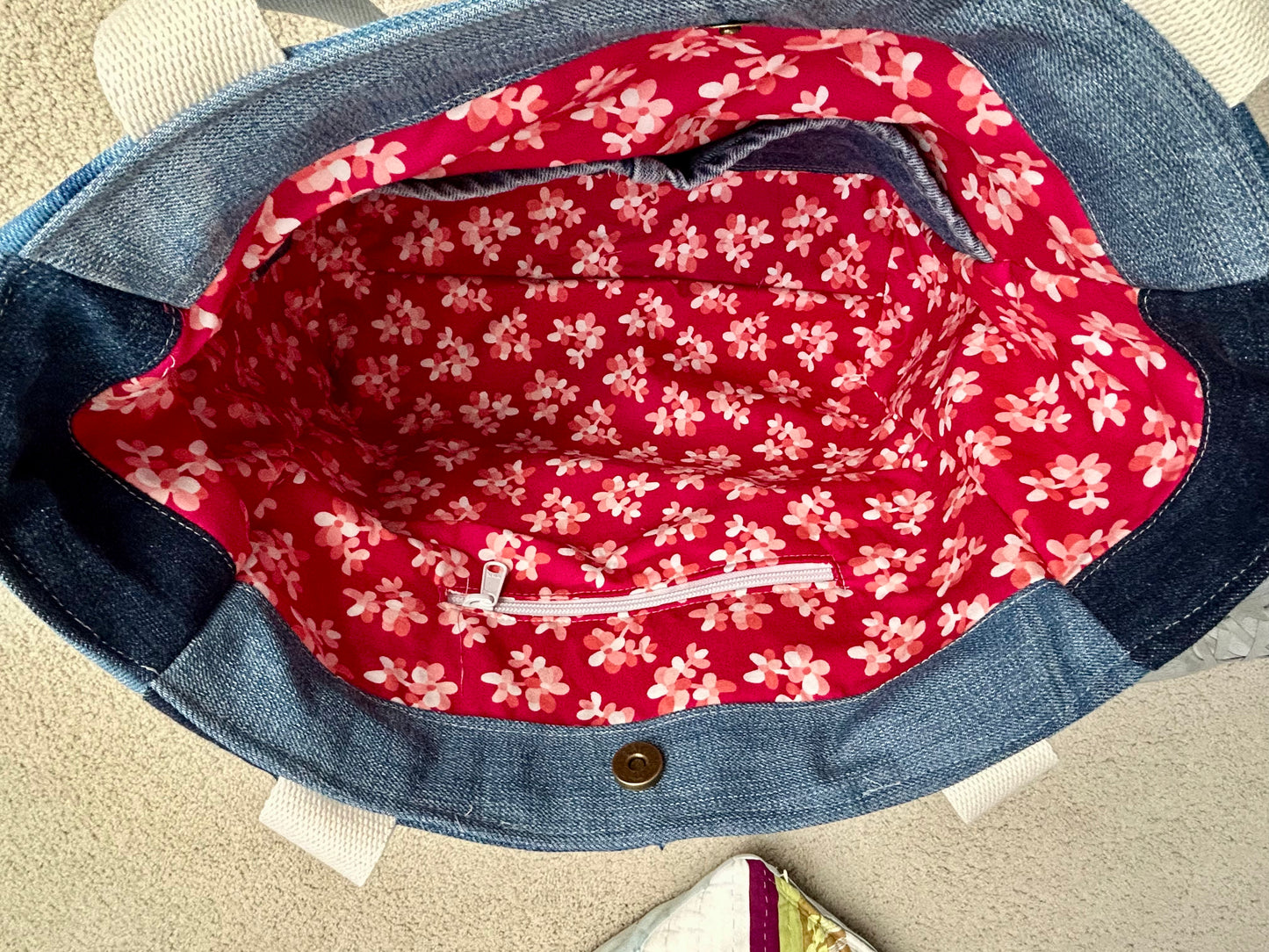 Raw Hem Patchwork Tote Bag