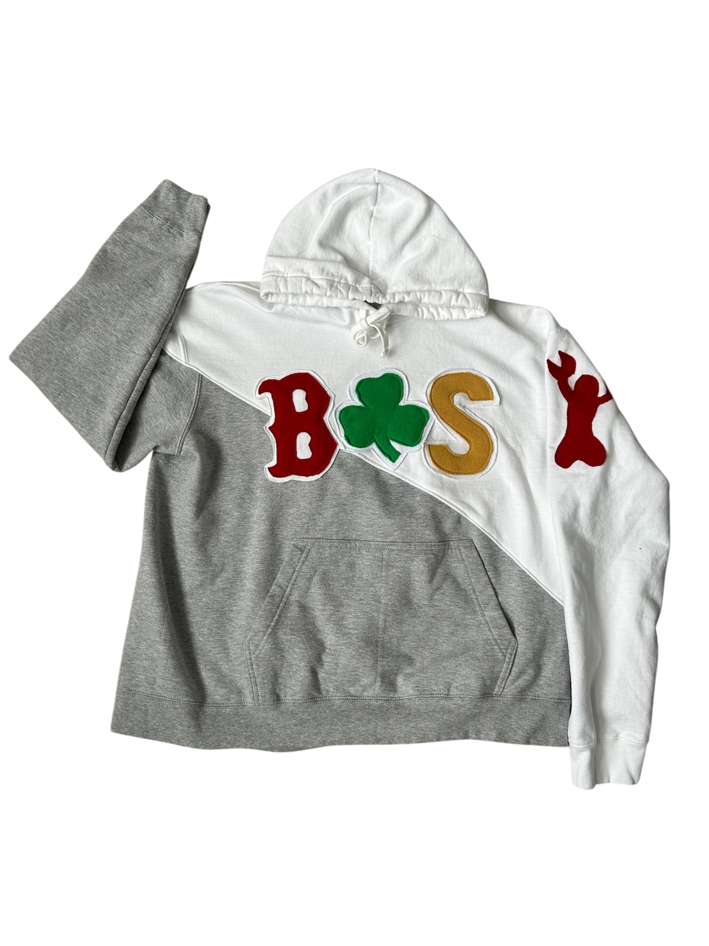 Boston Sweatshirt Reworked Gray and White