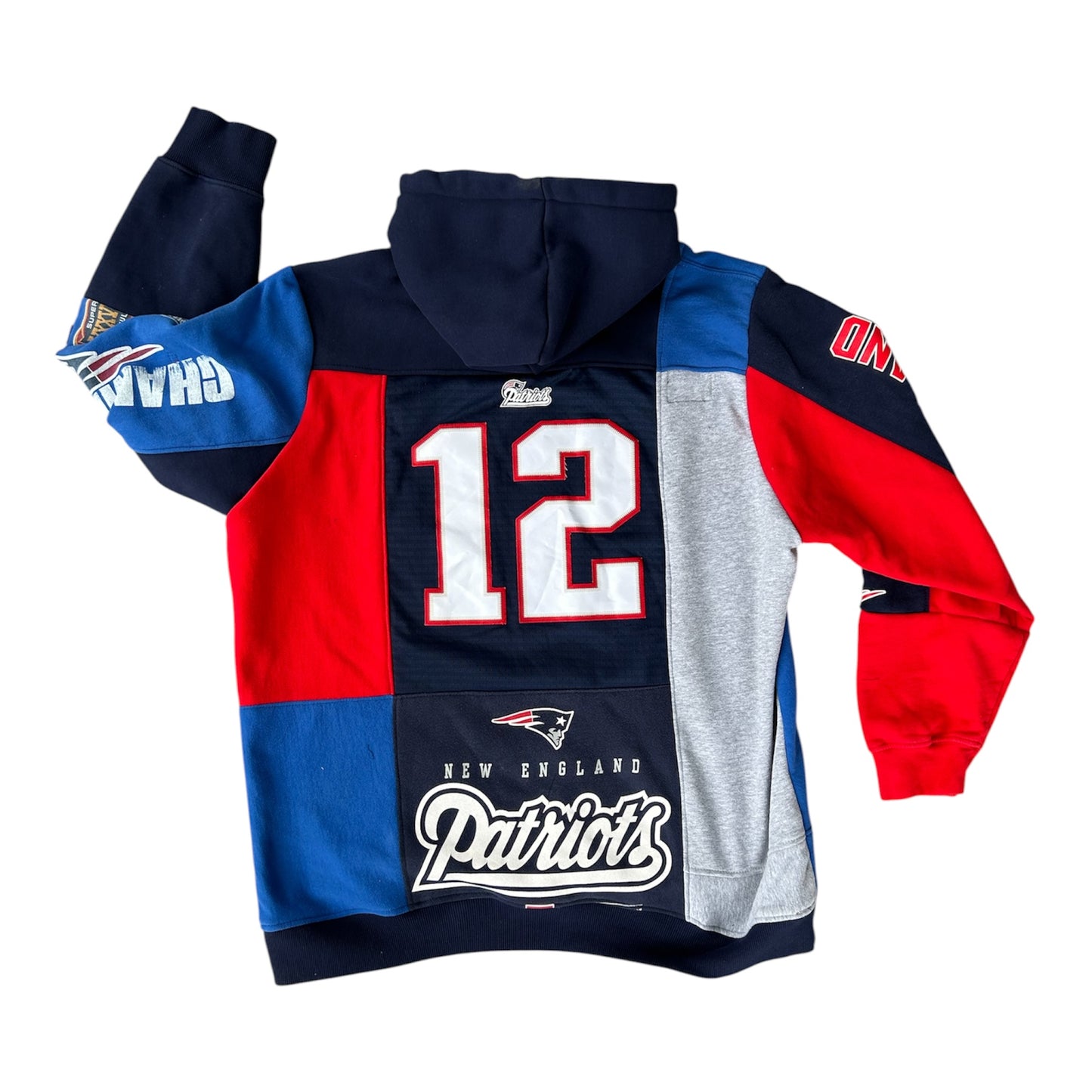 New England Patriots, Tom Brady, Patchwork Sweatshirt - Handmade Game Day Hoodie