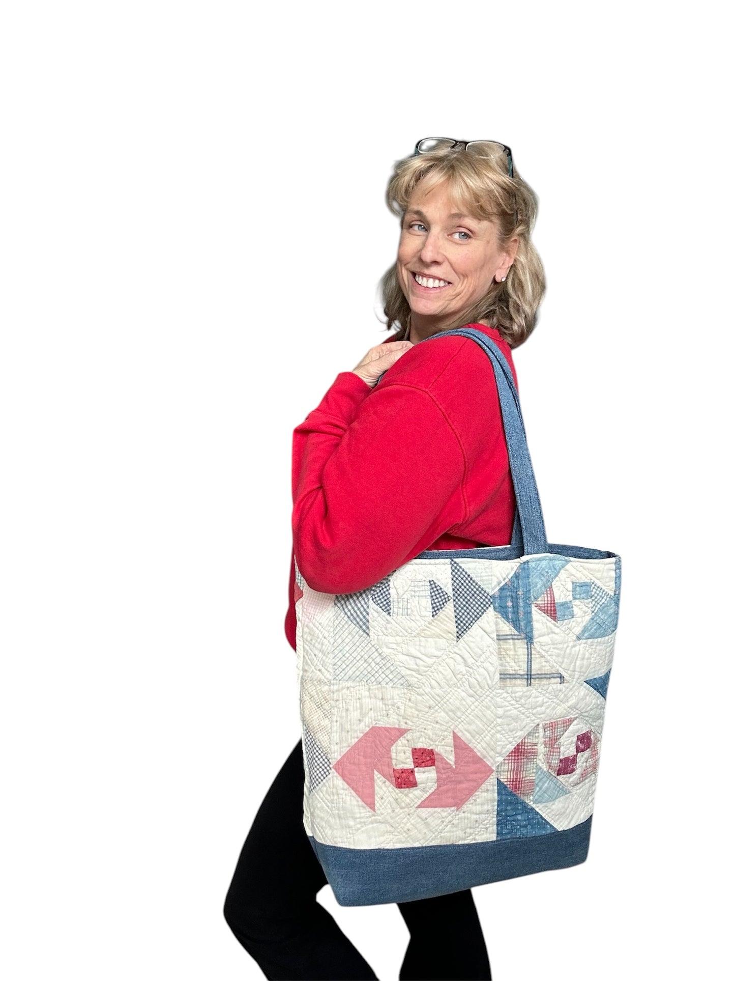 Vintage Quilt Tote Bag with Lots of Pockets