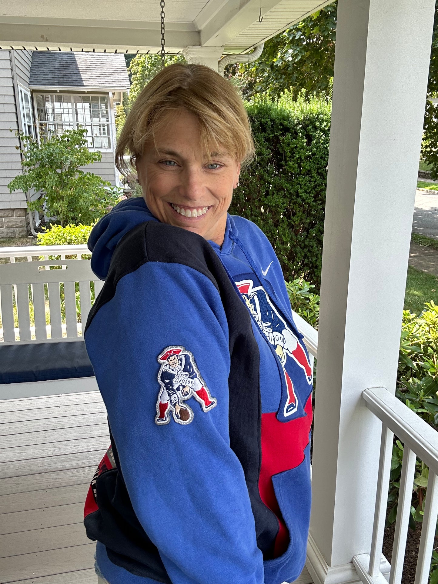 New England Patriots Patchwork Sweatshirt - Handmade Game Day Hoodie