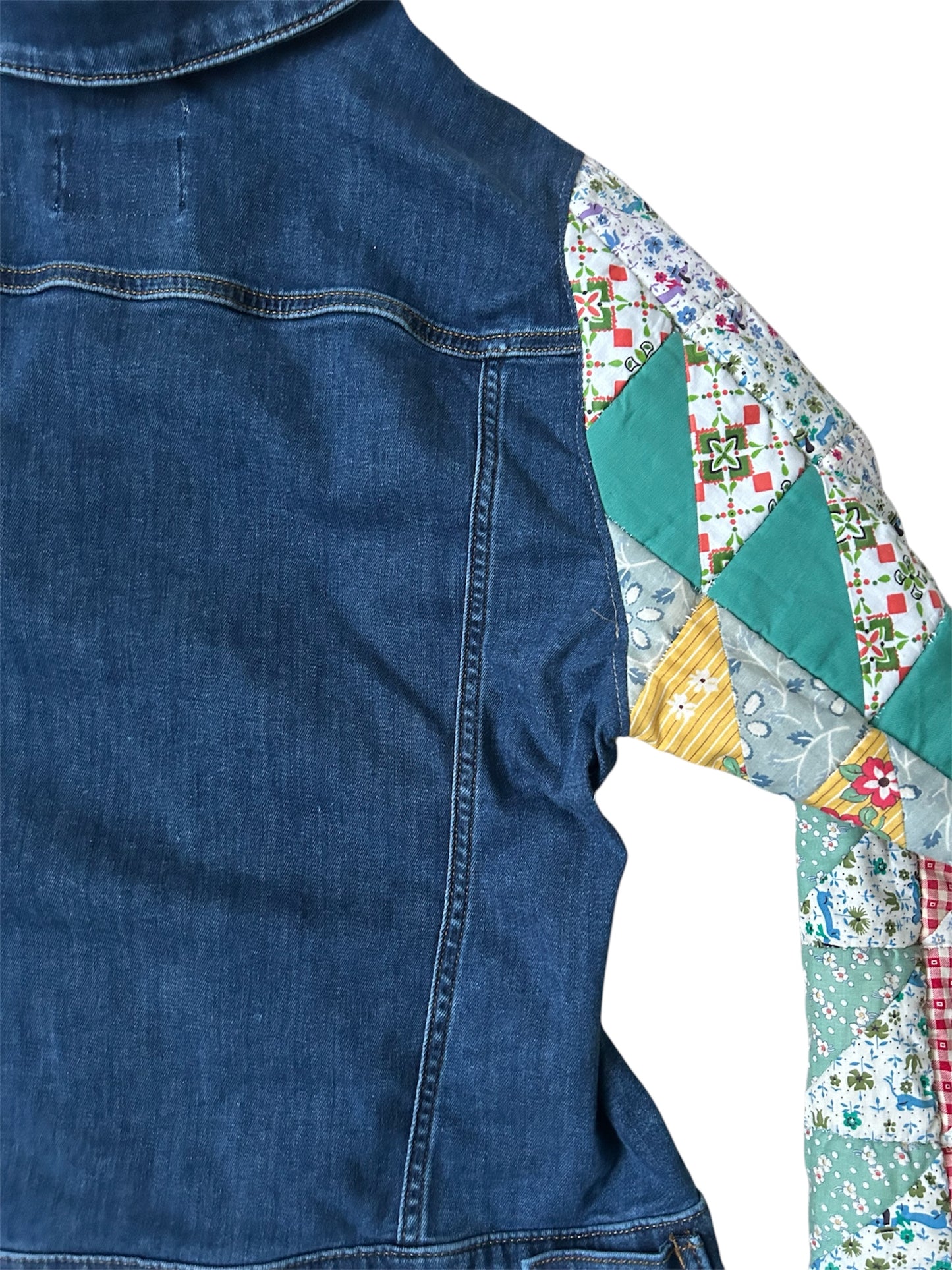 Jean Jacket with Vintage Quilt Sleeves