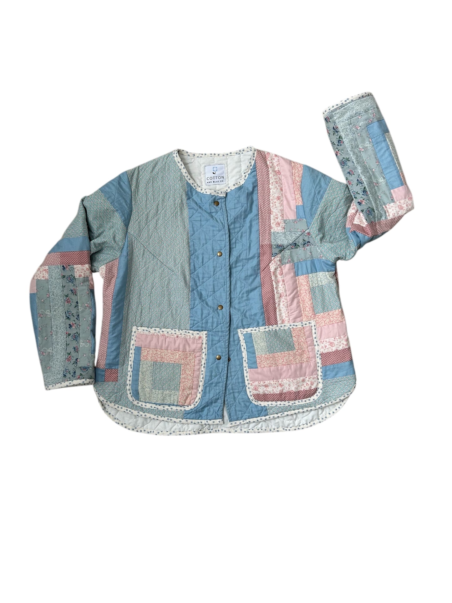 Quilt Coat, Pink and Blue Log Cabin Design