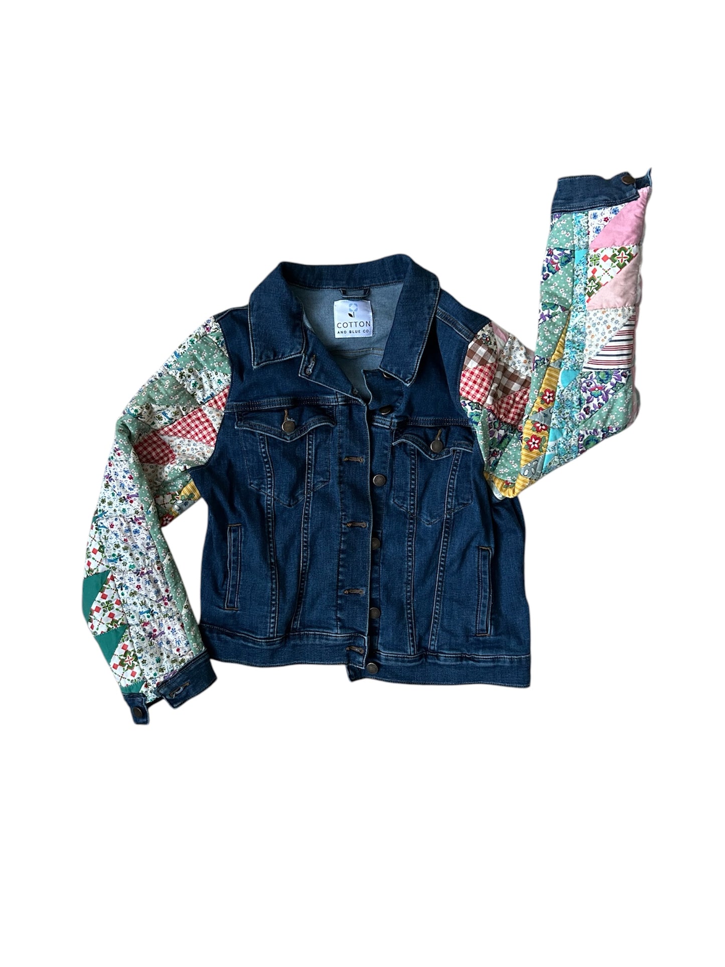 Jean Jacket with Vintage Quilt Sleeves