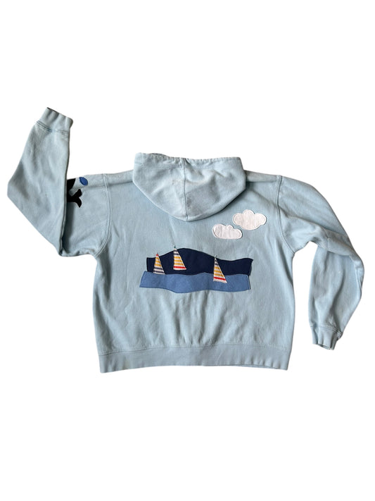 Cape Cod Beach Day Sweatshirt - Whale Tail, Sailboats, and Sunset -Womens XL