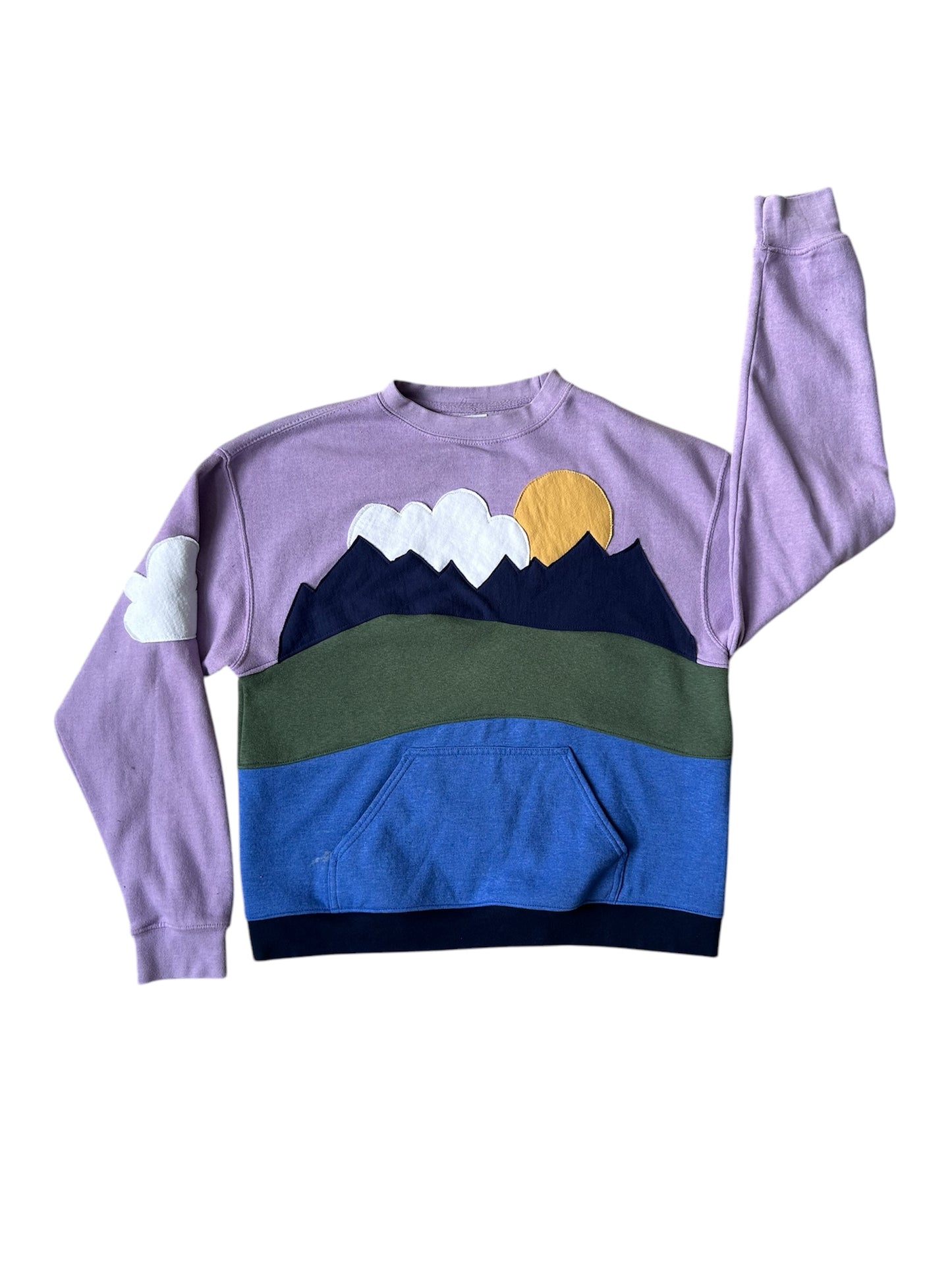 Happy Place Reworked Sweatshirt/ Mountain Sunset Upcycled Sweatshirt