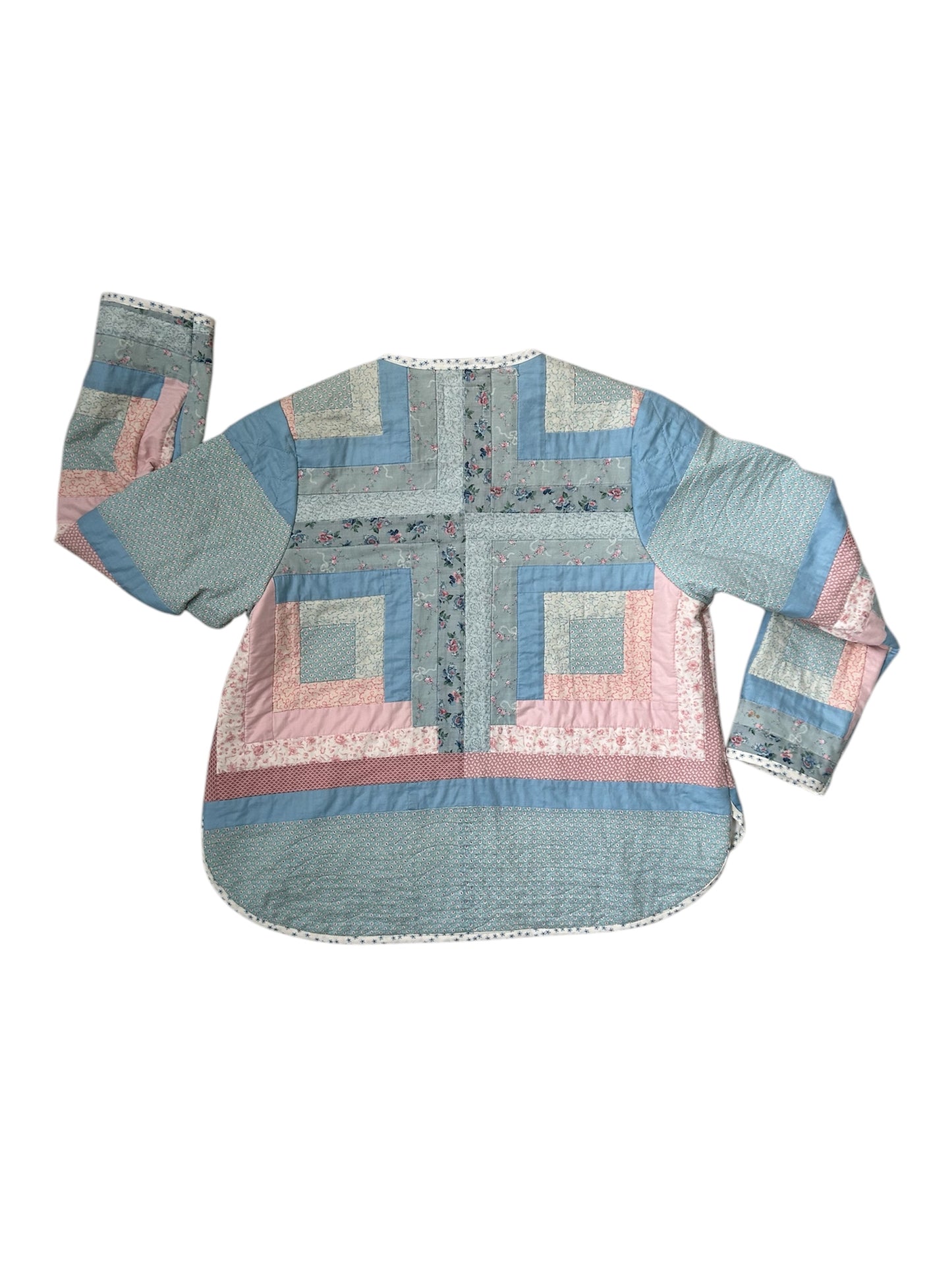 Quilt Coat, Pink and Blue Log Cabin Design