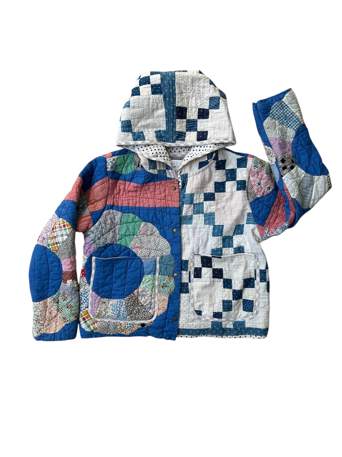 Hooded Blue Vintage Quilt Coat/ One of a Kind