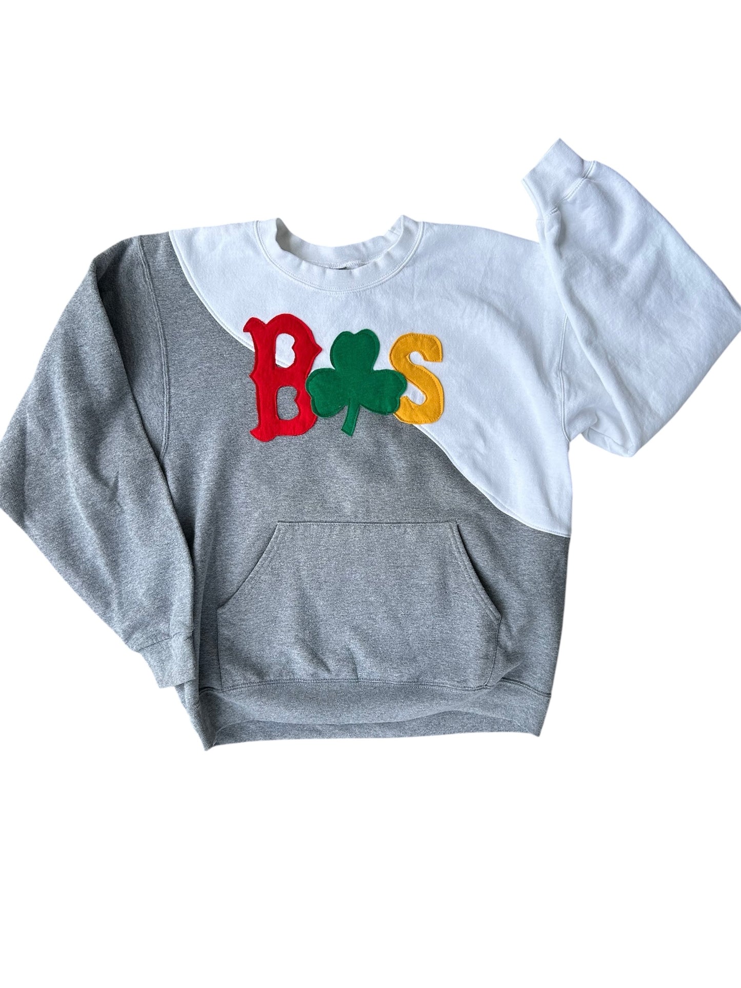 Boston Sweatshirt Reworked Gray and White