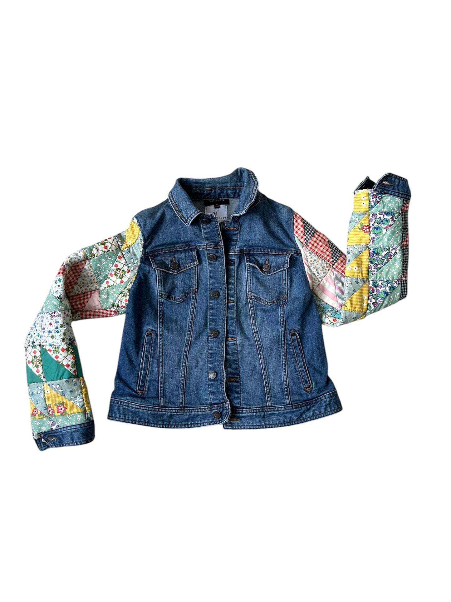 Jean Jacket with Vintage Quilt Sleeves