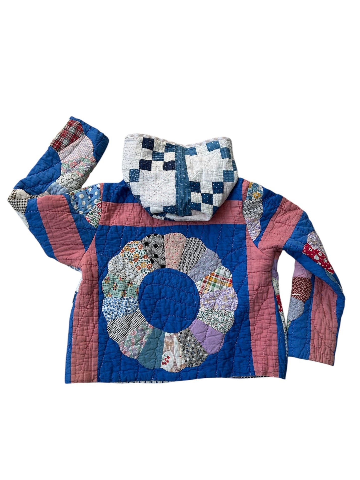 Hooded Blue Vintage Quilt Coat/ One of a Kind