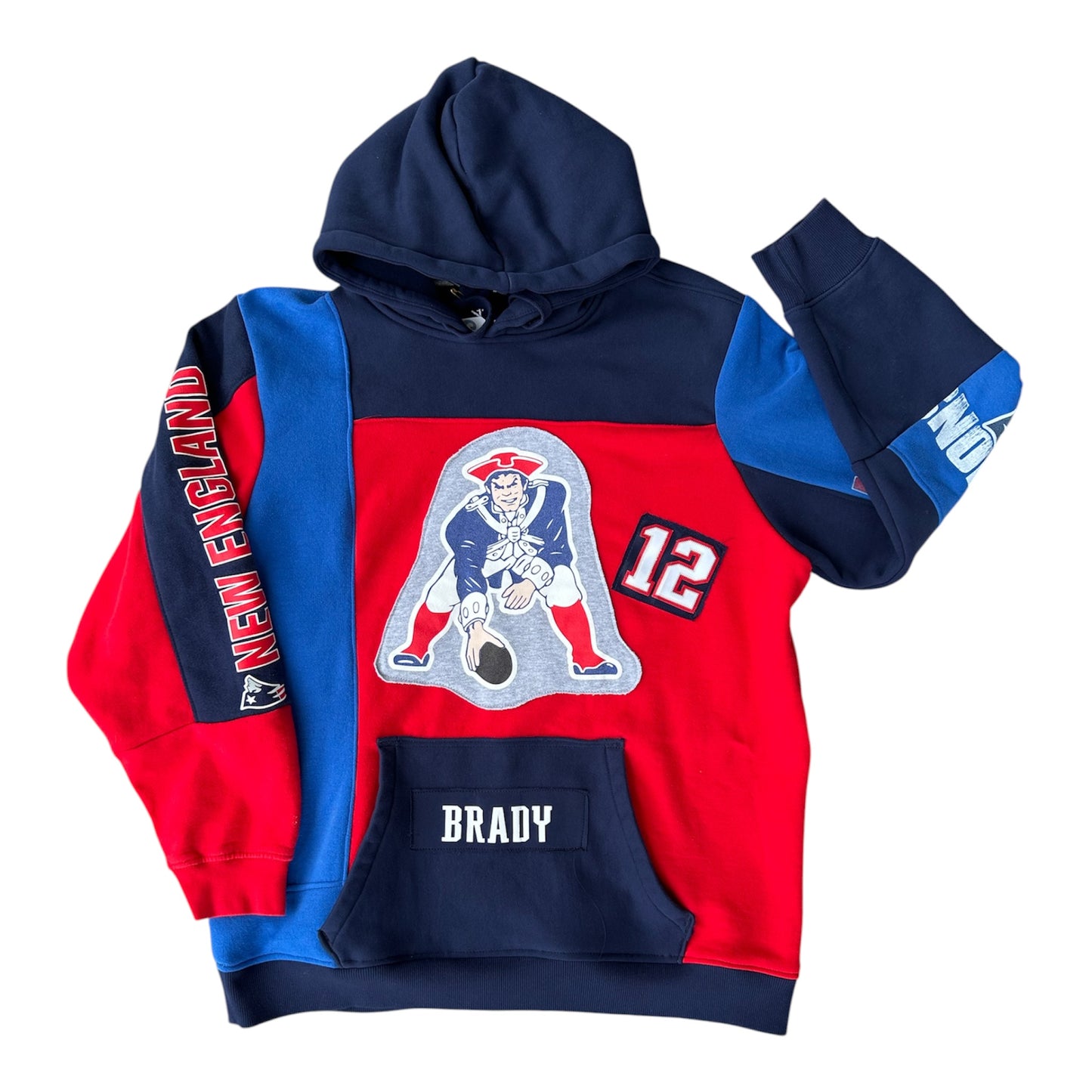 New England Patriots, Tom Brady, Patchwork Sweatshirt - Handmade Game Day Hoodie