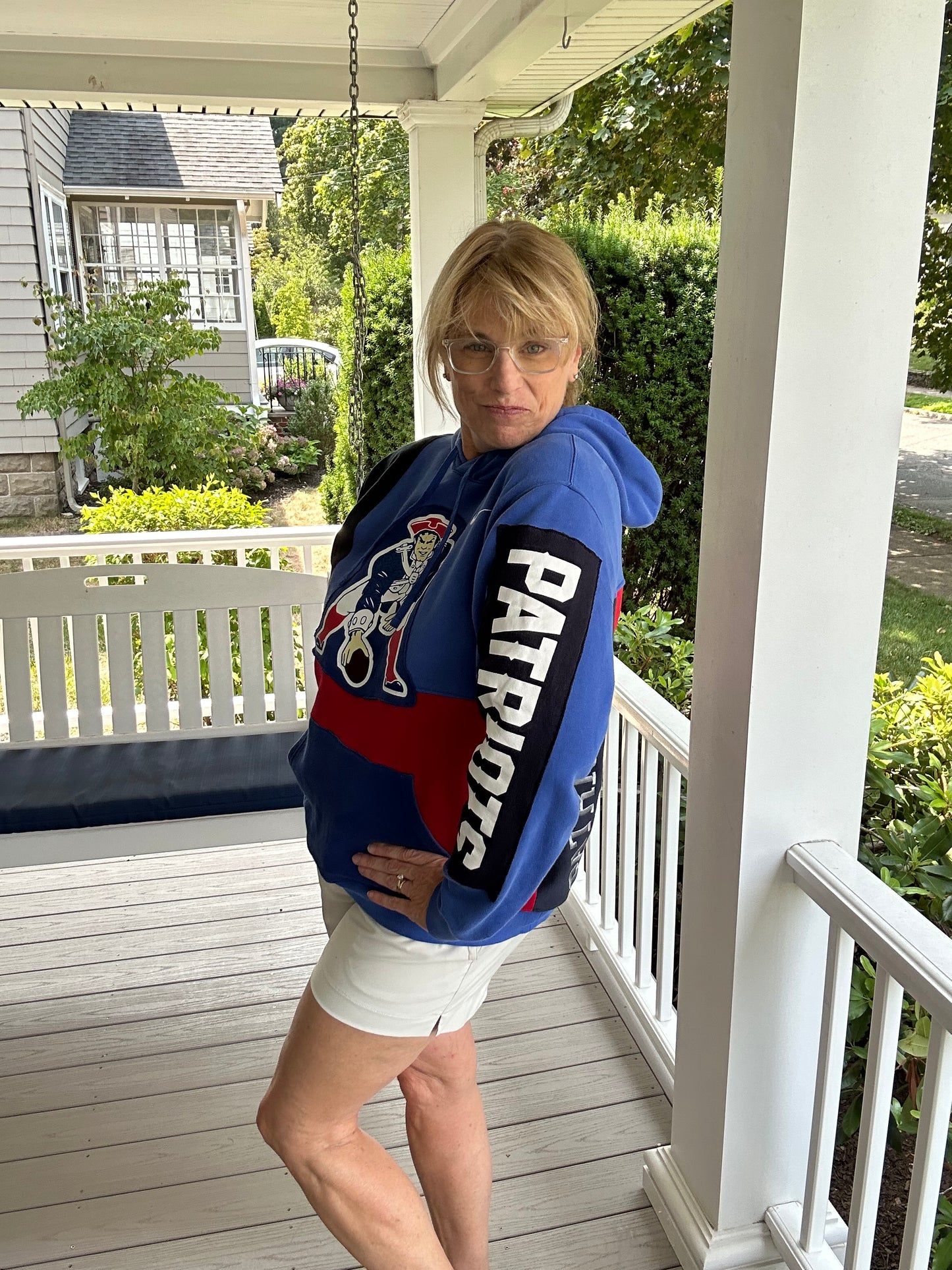 New England Patriots Patchwork Sweatshirt - Handmade Game Day Hoodie