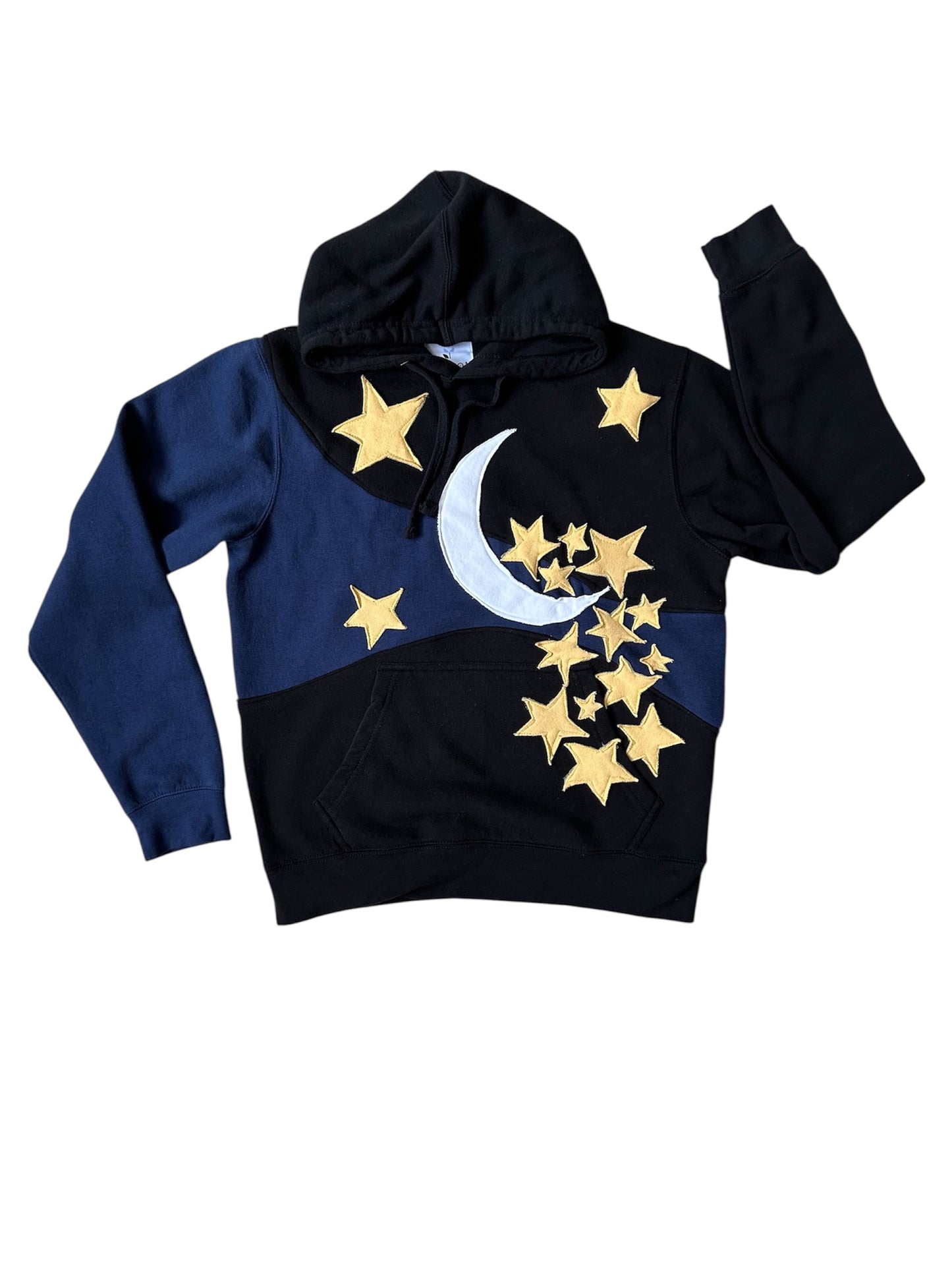 Falling Stars, Night Sky, Two Toned Upcycled Sweatshirt, Moon and Stars