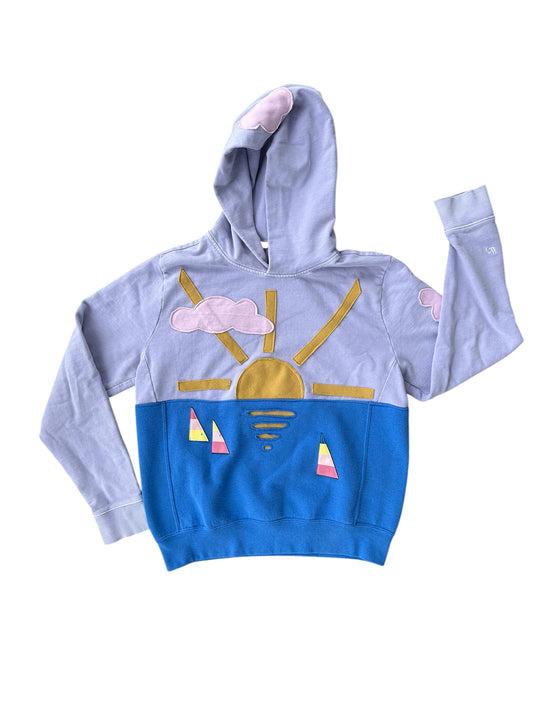Ocean Sunset reflection with Shark Fin - Upcycled Sweatshirt - Medium